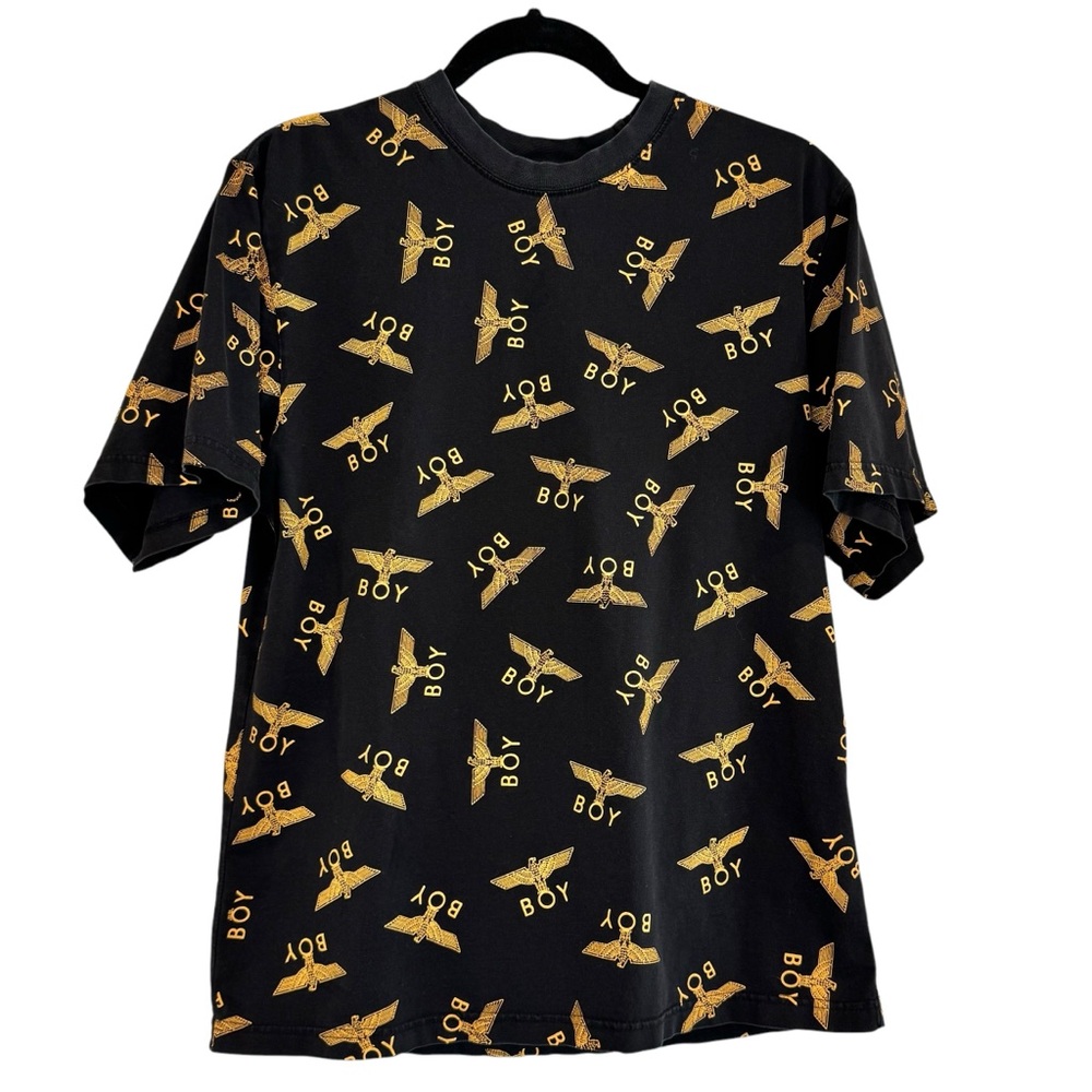Boy London All Over Print T-Shirt Men’s XS Gold Foil Logo Eagle Streetwear Tee
